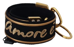 Dolce & Gabbana Black Gold Logo Print Brass Bag Shoulder Strap