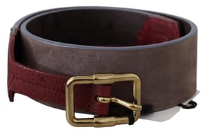 GF Ferre Brown Leather Wide Gold Chrome Logo Buckle Belt