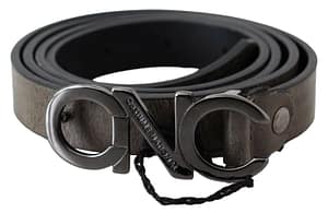 Costume National Dark Brown Leather Letter Logo Buckle Belt