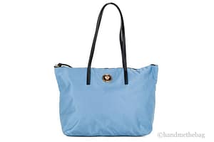 Versace Portuna Medusa Medium Cornflower Blue Nylon Leather Tote Bag Purse