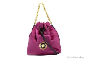 Versace Small Dahlia Nylon Medusa Pendant Bucket Chain Crossbody Bag Purse