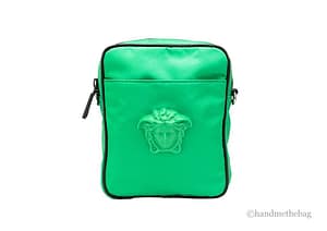 Versace Small Bright Green Nylon Fabric Medusa Crossbody Messenger Bag Purse