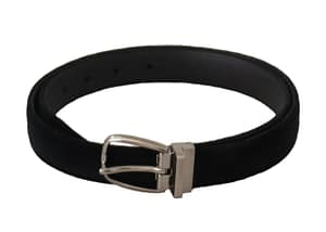 Dolce & Gabbana Black Classic Velvet Silver Tone Metal Buckle Belt