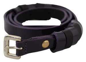 GF Ferre Black Leather Thin Gold Metal Chrome Buckle Belt