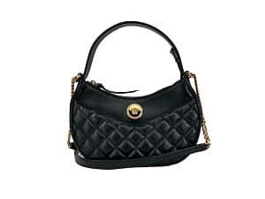Versace Quilted Black Leather Half Moon Chain Crossbody Bag