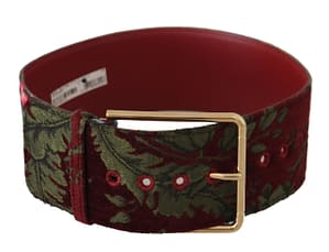 Dolce & Gabbana Red Embroidered Leather Gold Logo Metal Buckle Belt