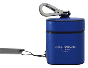 Dolce & Gabbana Blue Leather Silver Metal Logo Airpods Case