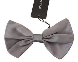 Dolce & Gabbana Bow Tie Men Silver Gray Silk Adjustable Neck Papillon