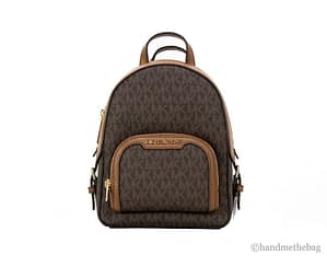 Michael Kors Jaycee Mini XS Brown Signature PVC Zip Pocket Shoulder Backpack Bag