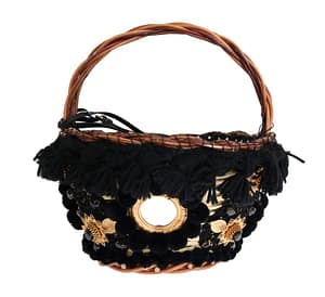 Dolce & Gabbana Beige Straw Snakeskin Pom Pom Crystal AGNESE Bag