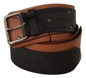 Costume National Black Brown Leather Silver Buckle