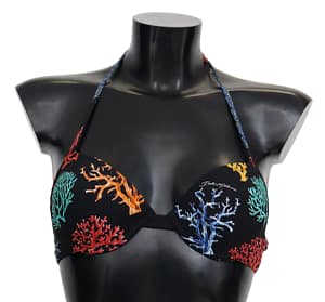 Dolce & Gabbana Black Corals Print Women Beachwear Bikini Tops