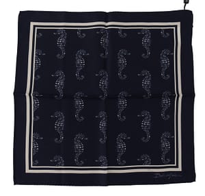 Dolce & Gabbana Blue Seahorse DG Printed Square Handkerchief Scarf