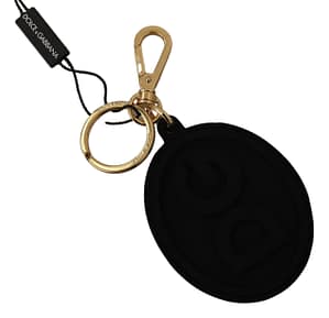 Dolce & Gabbana Black Rubber DG Logo Gold Brass Metal Keyring Keychain