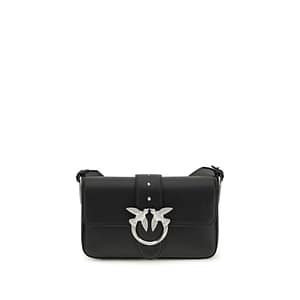PINKO Black Calf Leather Bos Taurus Shoulder Bag