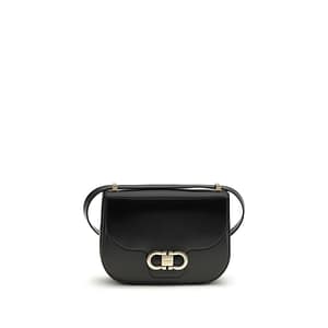 Ferragamo Black Calf Leather Bos Taurus Shoulder Bag