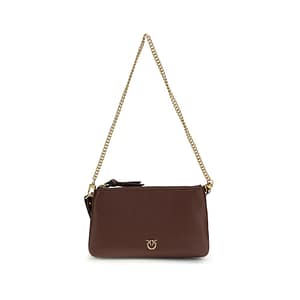 PINKO Brown Calf Leather Bos Taurus Shoulder Bag