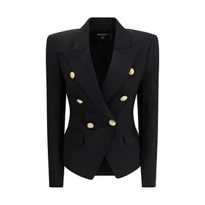 Balmain Black Wool Jackets And Coat