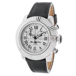 GLAM ROCK Black Leather Dress Watch