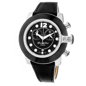GLAM ROCK Black Leather Dress Watch
