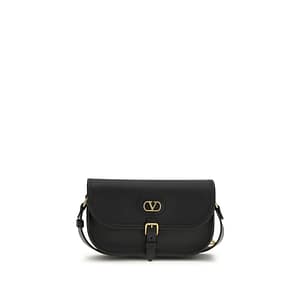 Valentino Garavani Black Calf Leather Bos Taurus Shoulder Bag