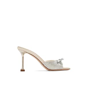 Miu Miu Silver Silk Mules