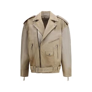 Golden Goose Beige Buffalo Leather Biker Jacket
