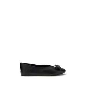 Ferragamo Black Calf Leather Bos Taurus Ballet Flats