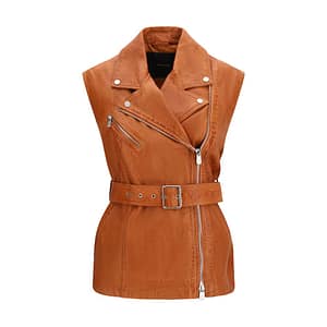 PINKO Brown Goatskin Sleveless Jacket