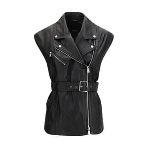 PINKO Black Goatskin Sleveless Jacket