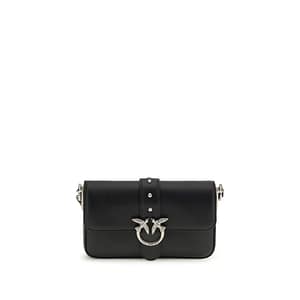 PINKO Black Calf Leather Bos Taurus Shoulder Bag