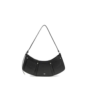 PINKO Black Calf Leather Bos Taurus Shoulder Bag