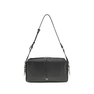 PINKO Black Calf Leather Bos Taurus Shoulder Bag