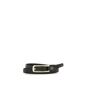 PINKO Black Calf Leather Bos Taurus Thin Belt