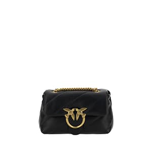 PINKO Black Calf Leather Bos Taurus Shoulder Bag
