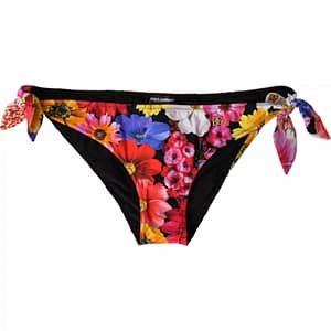 Dolce & Gabbana Black Floral Print Swimsuit Bikini Bottom Swimwear