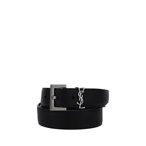 Saint Laurent Black Calf Leather Bos Taurus Belt