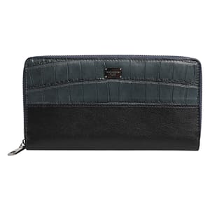 Dolce & Gabbana Black Blue Exotic Leather Men Continental Clutch Wallet