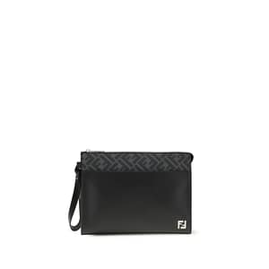 Fendi Black Calf Leather Bos Taurus Clutch Bag