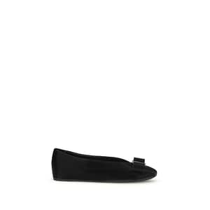 Ferragamo Black Calf Leather Bos Taurus Ballet Flats
