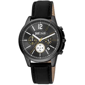 Just Cavalli Black Leather Dress Watch