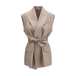 Brunello Cucinelli Beige Linen Sleveless Jacket