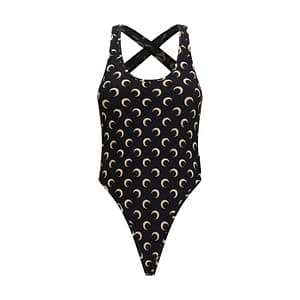 Marine Serre Black Polyamide One-Piece Swimsuit