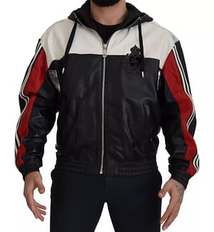 Dolce & Gabbana Black Leather Hooded Blouson Jacket