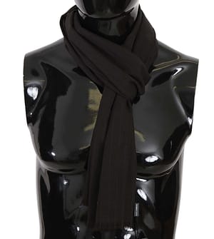 Dolce & Gabbana Dark Gray Virgin Wool Striped Pattern Wrap Scarf
