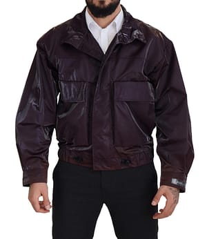 Dolce & Gabbana Purple Nylon Collared Biker Coat Jacket