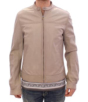 Dolce & Gabbana Beige Leather Jacket Biker Coat
