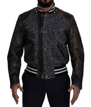 Dolce & Gabbana Black Houndstooth Polyester Bomber Jacket