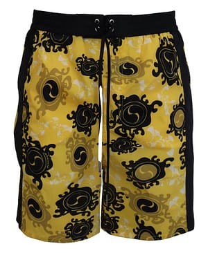 Dsquared² Yellow Black Printed Nylon Beachwear Shorts Swimwear