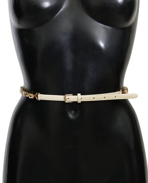 Dolce & Gabbana White Leather Crystals Waist Belt